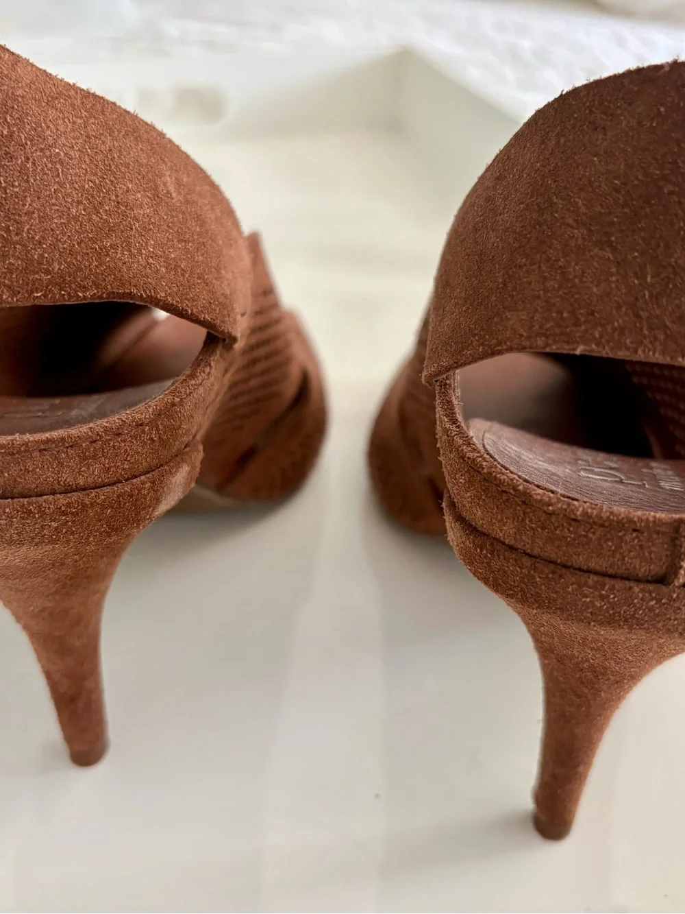 Pedro Garcia Sofia Suede Peep Toe Slingback Heels Brown 39 NWOT